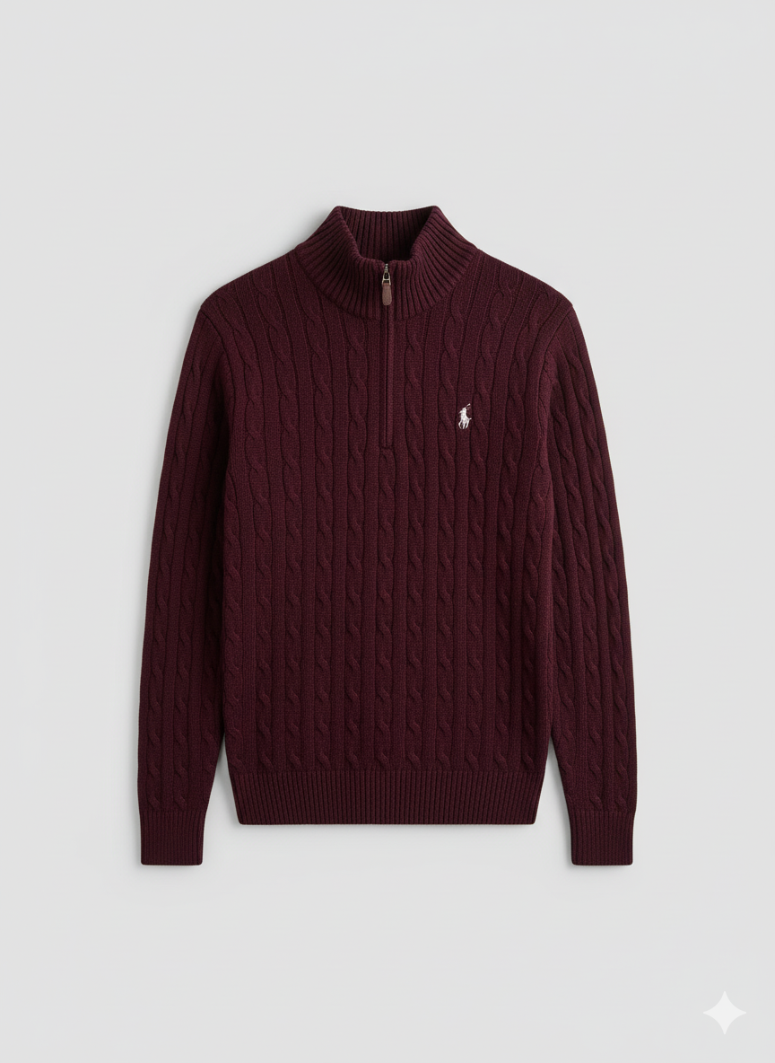 Knitted Quarter Zip Pullover Burgundy