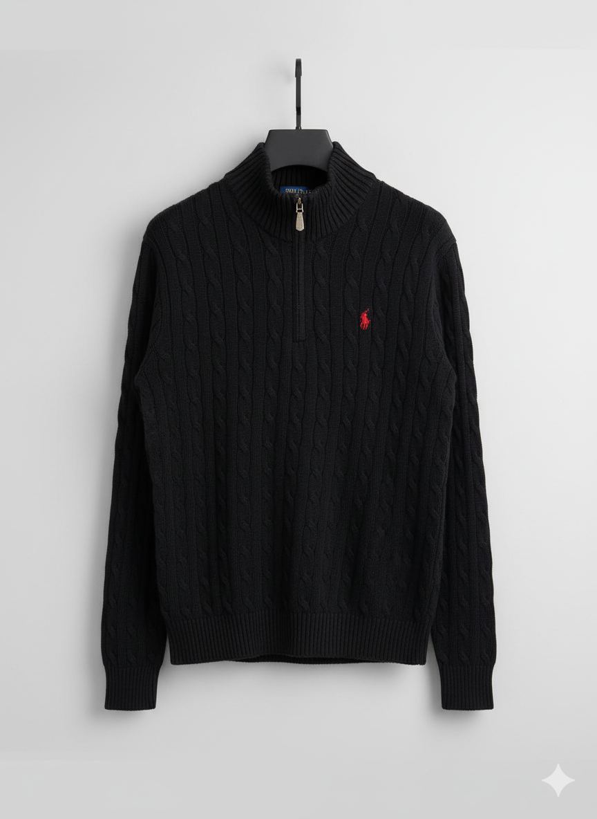 Knitted Quarter Zip Pullover Black