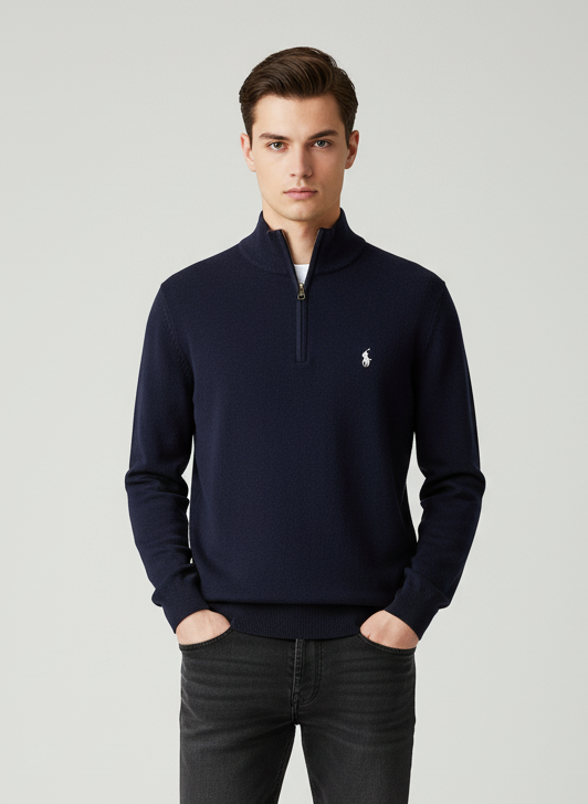 Basic Quarter Zip Pullover Navy