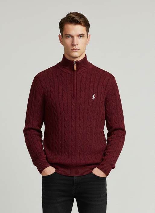 Knitted Quarter Zip Pullover Burgundy