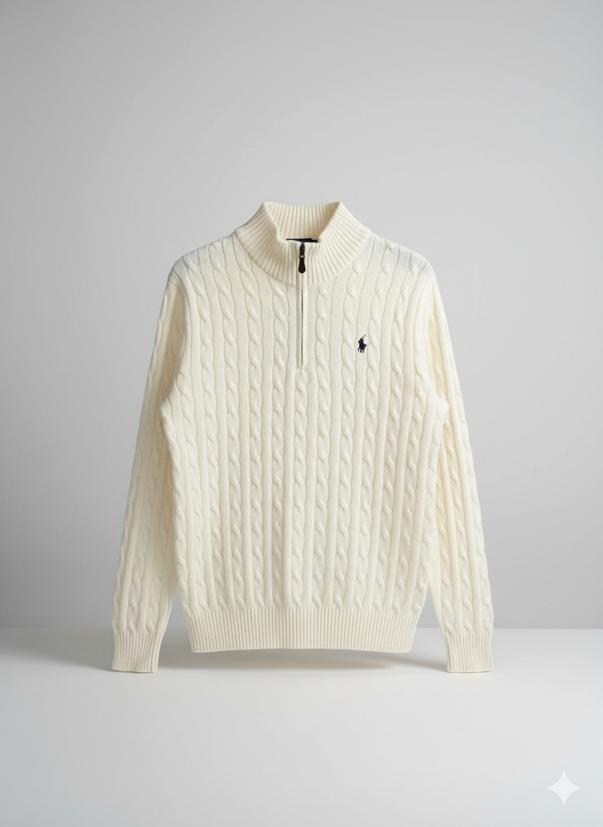 Knitted Pullover Quarter Zip Cream