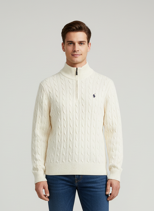 Knitted Pullover Quarter Zip Cream