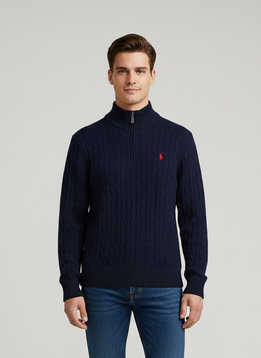 Knitted Quarter Zip Pullover Navy