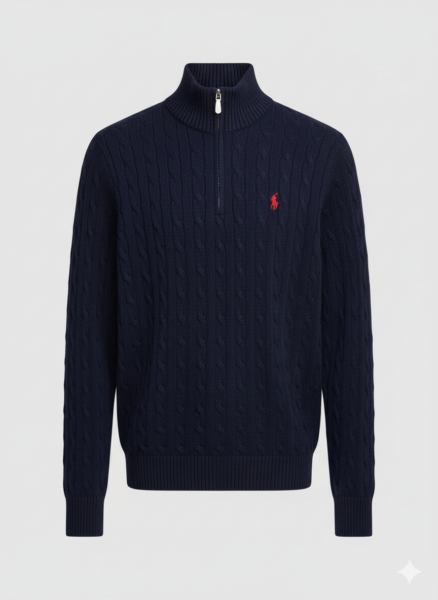 Knitted Quarter Zip Pullover Navy