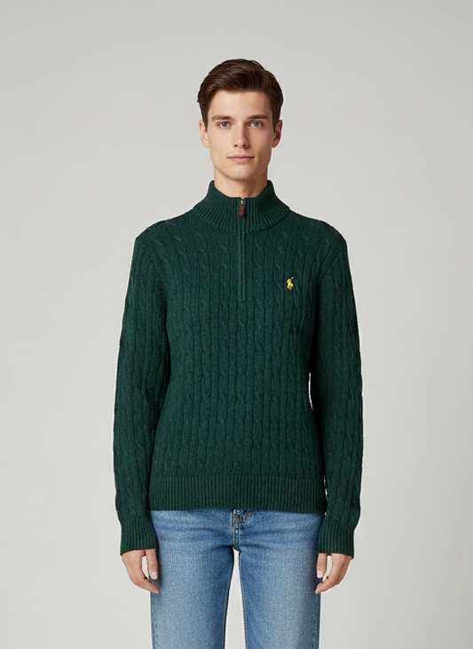 Knitted Quarter Zip Pullover Green