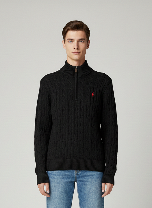 Knitted Quarter Zip Pullover Black