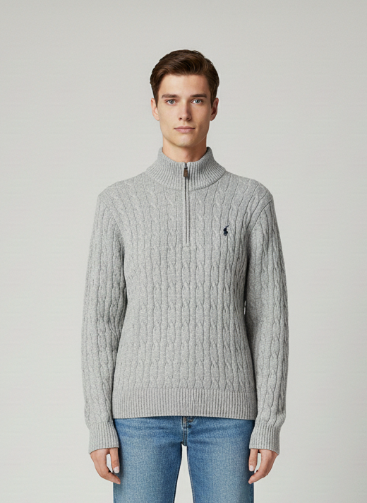 Knitted Quarter Zip Pullover Grey