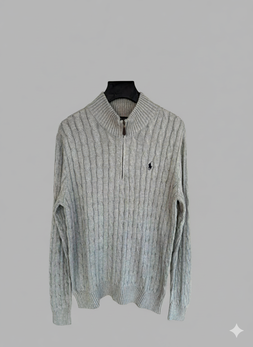 Knitted Quarter Zip Pullover Grey