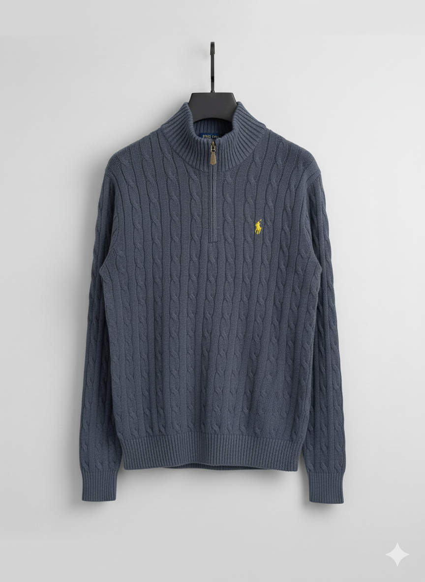 Knitted Quarter Zip Pullover Dark Grey
