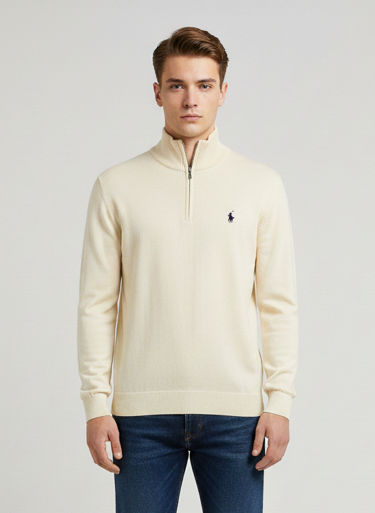 Basic Quarter Zip Pullover Cream