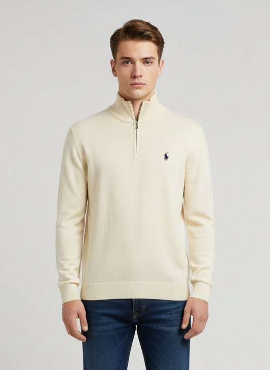 Basic Quarter Zip Pullover Cream