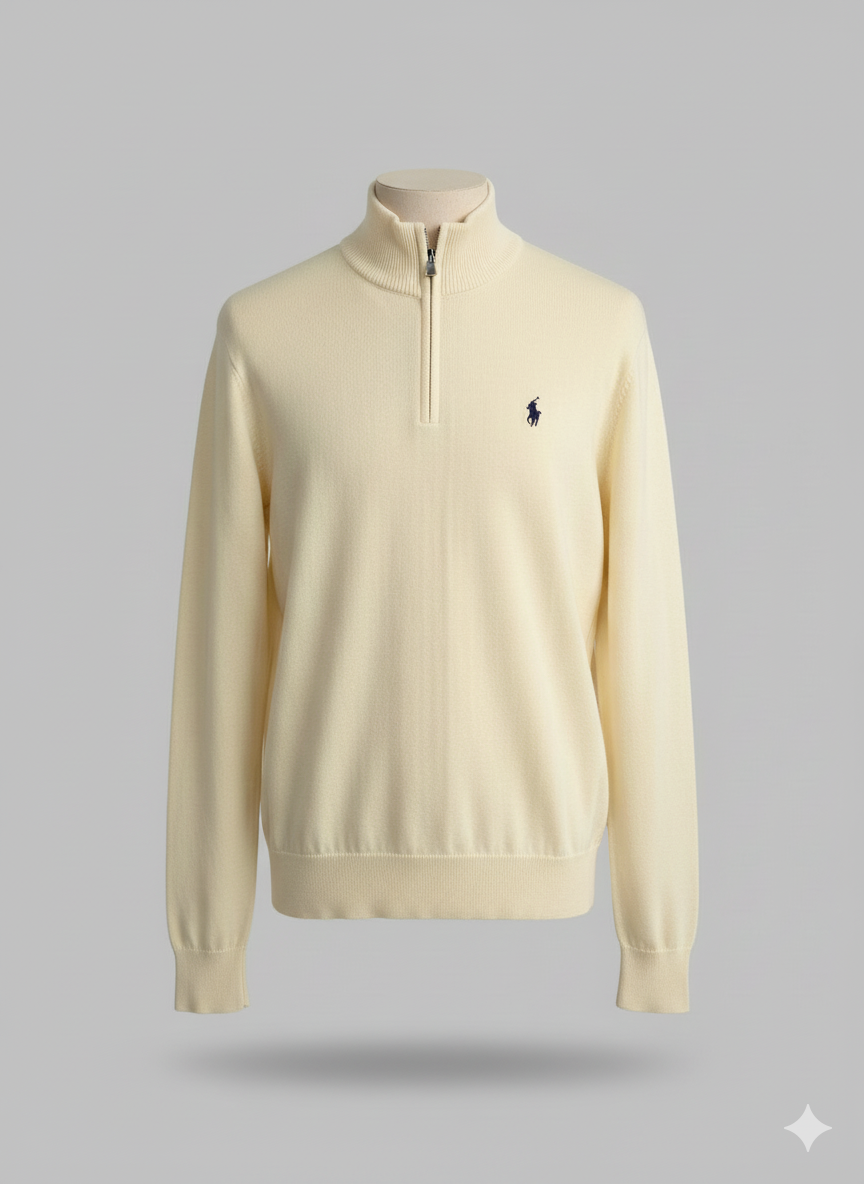 Basic Quarter Zip Pullover Cream