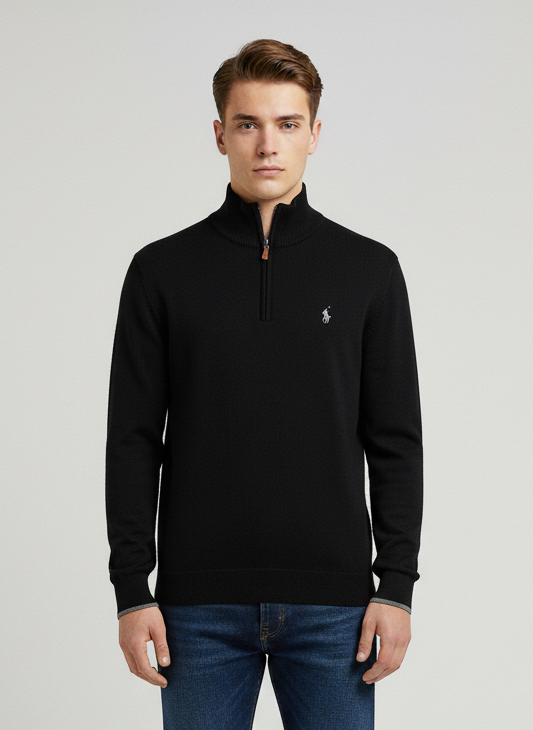 Basic Quarter Zip Pullover Black